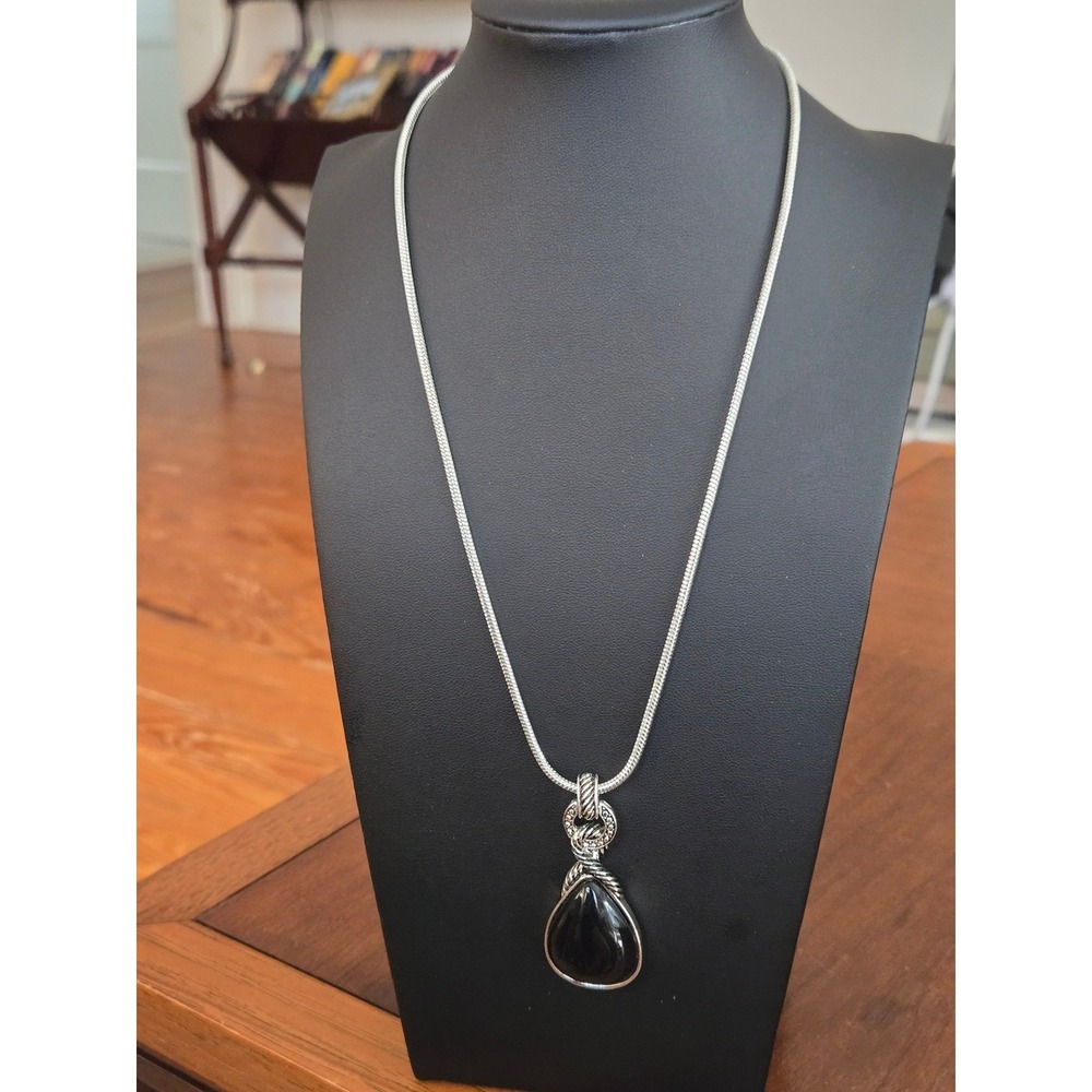 Napier Teardrop Faux Onyx Silvertone Necklace Vintage